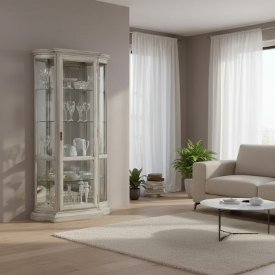 Wunnzëmmer Miwwelen Holz Vitrine Glas Schief Vollholz Sideboard Vitrine