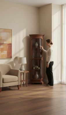 Eckvitrine Wunnzëmmer Miwwelen Anrichte Holz Vitrinen Schaf Braun Nei