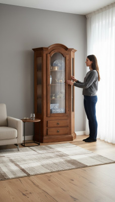 Schief Vitrinnen Miwwel Holz Luxus Glas Schaf Holz Regal Wunnzëmmer