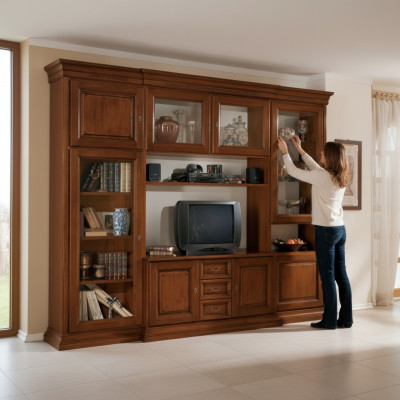 Wohnzëmmer Miwwelen Wunnwand klassesch Italienesche Stil Holz Miwwelen Nei