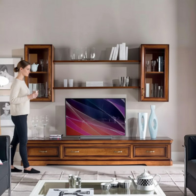 Klassesch Wunnwand Wunnzëmmer Wandregaler Sideboard RTV Braun Lowboard