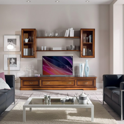 Klassesch Wunnwand Wunnzëmmer Wandregaler Sideboard RTV Braun Lowboard