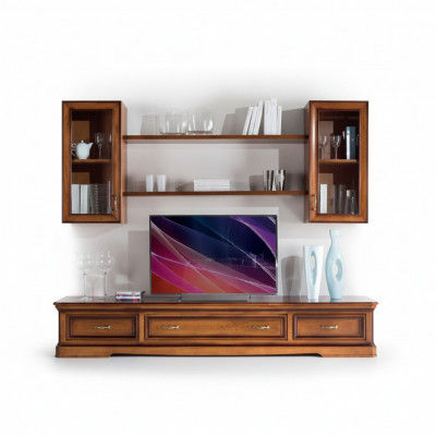 Klassesch Wunnwand Wunnzëmmer Wandregaler Sideboard RTV Braun Lowboard