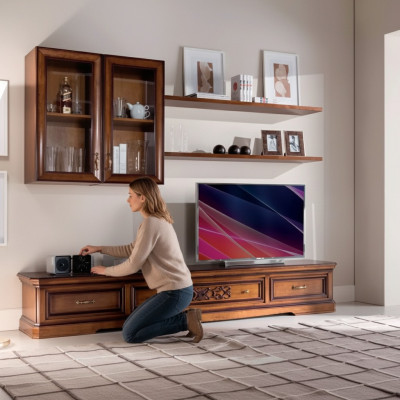 Wunnzëmmer Modern Stil Wohnwänn 5tlg Set Lowboard Vitrinnen Regal Nei