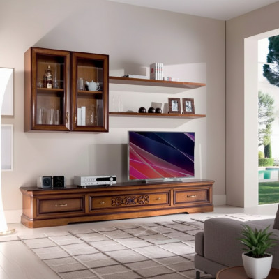 Wunnzëmmer Modern Stil Wohnwänn 5tlg Set Lowboard Vitrinnen Regal Nei