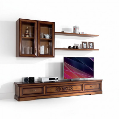 Wunnzëmmer Modern Stil Wohnwänn 5tlg Set Lowboard Vitrinnen Regal Nei