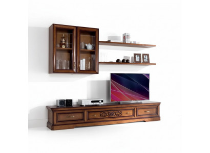 Wunnzëmmer Modern Stil Wohnwänn 5tlg Set Lowboard Vitrinnen Regal Nei