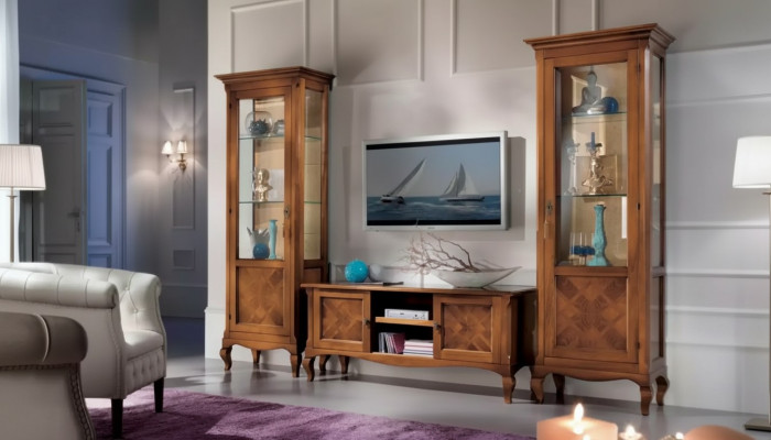 Wunnzëmmer TV-Ständer 2x Vitrin 3tlg. Neit Wunnzëmmermiwwele Set Designer