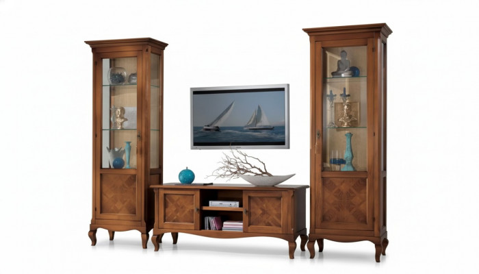 Wunnzëmmer TV-Ständer 2x Vitrin 3tlg. Neit Wunnzëmmermiwwele Set Designer