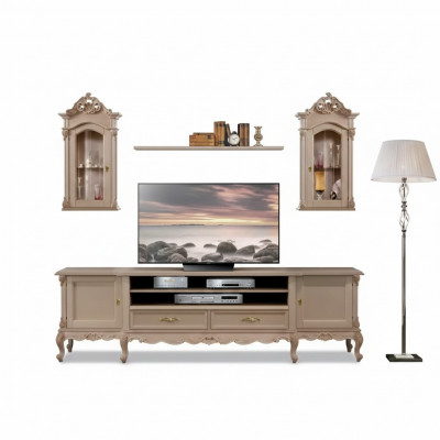 Wunnwand Lowboard Modern Wunnzëmmer Braun Regaler Holz 2x Wandvitrin Nei