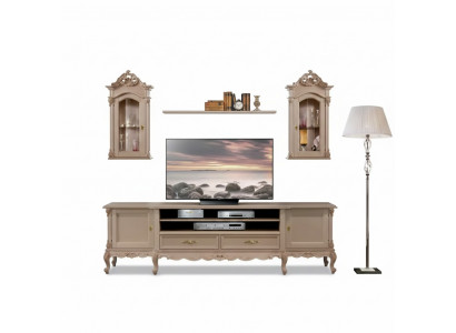 Wunnwand Lowboard Modern Wunnzëmmer Braun Regaler Holz 2x Wandvitrin Nei
