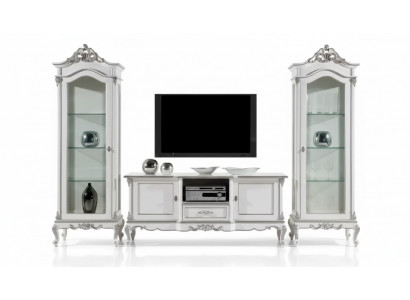Wunnzëmmer Set Mauerregal TV-Stänner Wunnwand 2x Vitrin Designe 3tlg. Nei