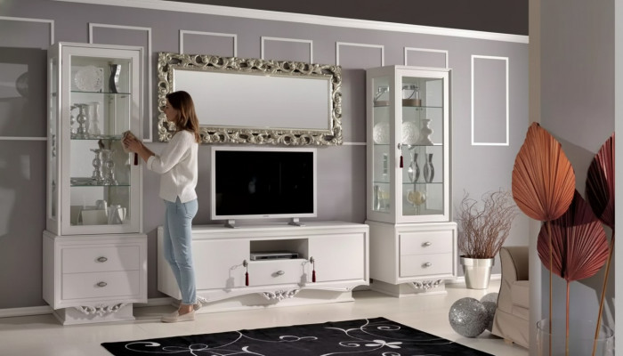 TV-Stänner Italienesch Wunnzëmmer 2x Vitrinn Luxus TV Sideboard Wäiss