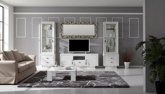 TV-Stänner Italienesch Wunnzëmmer 2x Vitrinn Luxus TV Sideboard Wäiss