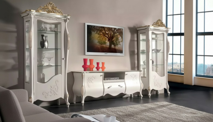Klassesch Wäand Wunnzëmmer 2x Vitrin Sideboard TV Regal 3 Deeler.