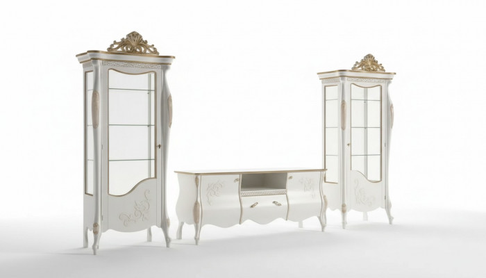 Klassesch Wäand Wunnzëmmer 2x Vitrin Sideboard TV Regal 3 Deeler.