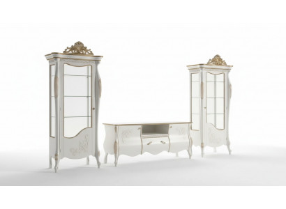 Klassesch Wäand Wunnzëmmer 2x Vitrin Sideboard TV Regal 3 Deeler.