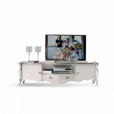 TV-Ständer RTV Lowboard Klassesch Wäiss Holz Modern Wunnzëmmer Nei