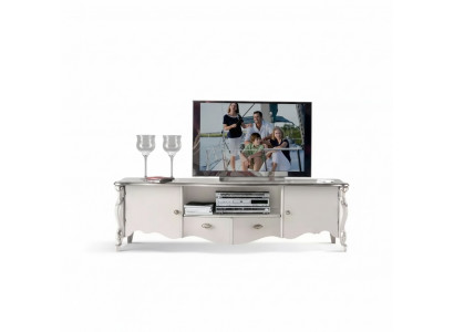 TV-Ständer RTV Lowboard Klassesch Wäiss Holz Modern Wunnzëmmer Nei