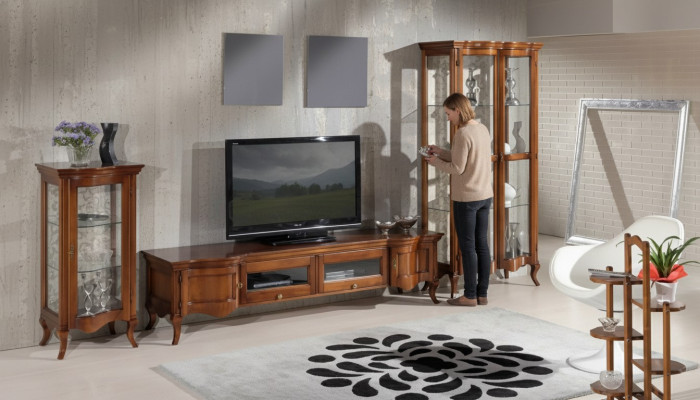 Italienesch Stil Miwwelen Wunnzëmmer 3tlg. Set Klassesch 2x Vitrin Brong