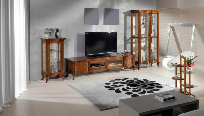Italienesch Stil Miwwelen Wunnzëmmer 3tlg. Set Klassesch 2x Vitrin Brong