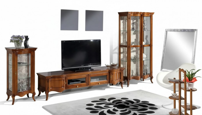 Italienesch Stil Miwwelen Wunnzëmmer 3tlg. Set Klassesch 2x Vitrin Brong