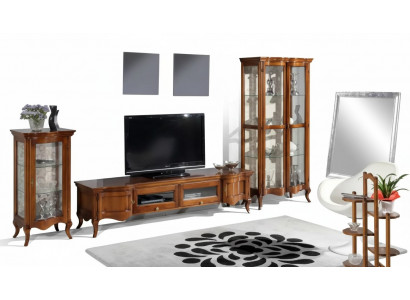 Italienesch Stil Miwwelen Wunnzëmmer 3tlg. Set Klassesch 2x Vitrin Brong