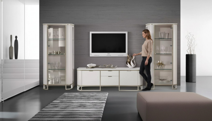 Wunnwand Set 3 Deeler Wunnzëmmer 2x Vitrine TV-Stänner Klassesch Garnitur