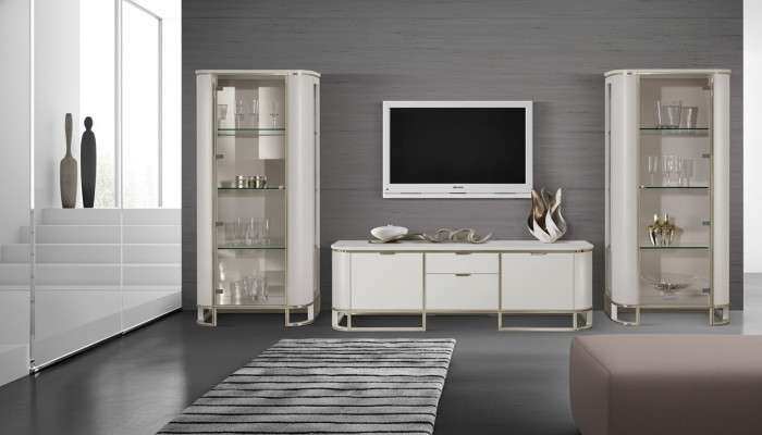 Wunnwand Set 3 Deeler Wunnzëmmer 2x Vitrine TV-Stänner Klassesch Garnitur