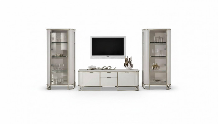 Wunnwand Set 3 Deeler Wunnzëmmer 2x Vitrine TV-Stänner Klassesch Garnitur