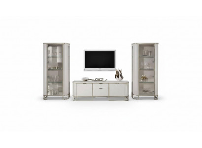 Wunnwand Set 3 Deeler Wunnzëmmer 2x Vitrine TV-Stänner Klassesch Garnitur