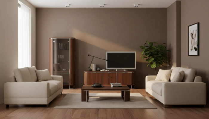 TV Ständer Fernseher Mauer Miwwelwand Lowboard Braun Héichglanz Vitrine