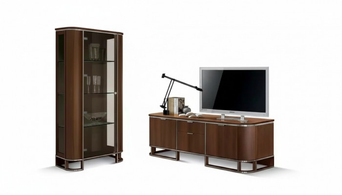 TV Ständer Fernseher Mauer Miwwelwand Lowboard Braun Héichglanz Vitrine