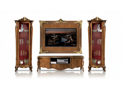 Wunnwand Set 4-Deel. Wunnzëmmer Vitrin RTV Regal Luxus Klassesch Nei