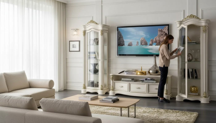 Wunnzëmmer RTV Vitrine Sideboard Kommode Schaf Grupp XXL Set 3 Stéck.