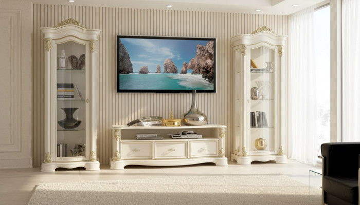 Wunnzëmmer RTV Vitrine Sideboard Kommode Schaf Grupp XXL Set 3 Stéck.