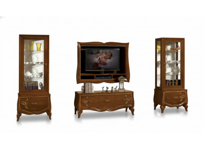 Wunnwand RTV Lowboard TV-Rahmen 2x Vitrinn Braun Wunnzëmmer Set 4tlg