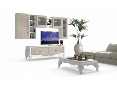 Wunnwand Wunnzëmmer Luxus Set Vitrin Lowboard Mauerregal TV 5 Stéck. Nei