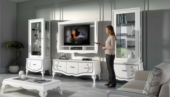 Design Wunnzëmmer Set Vitrin 2x TV-Rahmen Wandregal Wunnwand 4tlg.