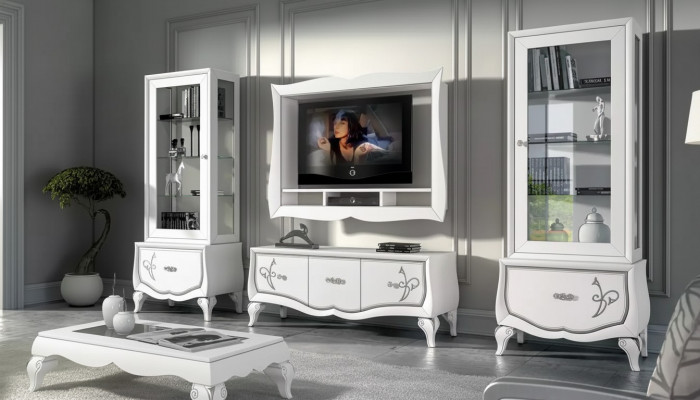 Design Wunnzëmmer Set Vitrin 2x TV-Rahmen Wandregal Wunnwand 4tlg.