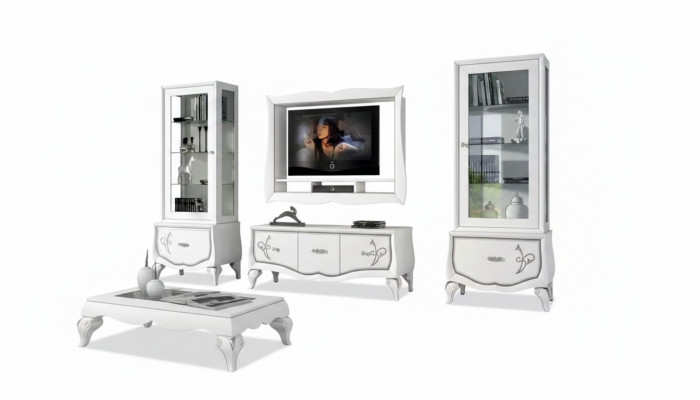 Design Wunnzëmmer Set Vitrin 2x TV-Rahmen Wandregal Wunnwand 4tlg.