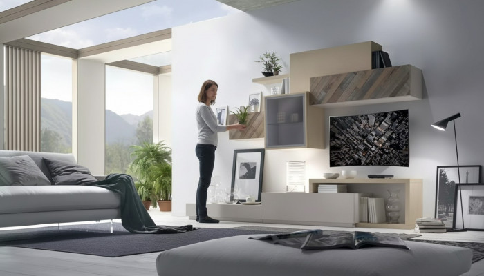 Design Wunnzëmmer Set Vitrin Wandregaler Wuunwand Regal Schranken 4 Stécker.