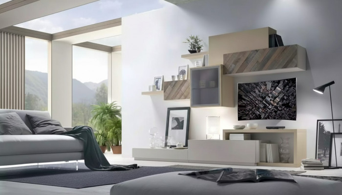 Design Wunnzëmmer Set Vitrin Wandregaler Wuunwand Regal Schranken 4 Stécker.
