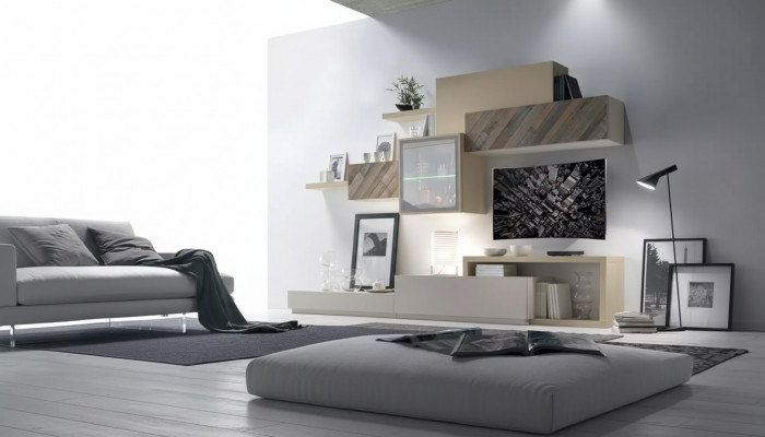Design Wunnzëmmer Set Vitrin Wandregaler Wuunwand Regal Schranken 4 Stécker.
