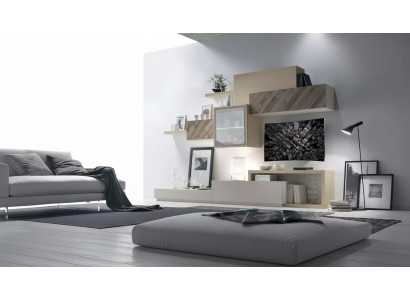 Design Wunnzëmmer Set Vitrin Wandregaler Wuunwand Regal Schranken 4 Stécker.