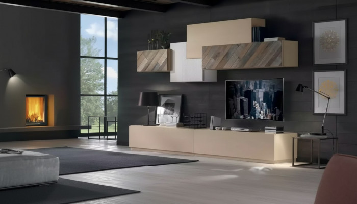 Wunnzëmmer Komplett Set Lowboard RTV Schaf Wand Garnitur Luxus Nei