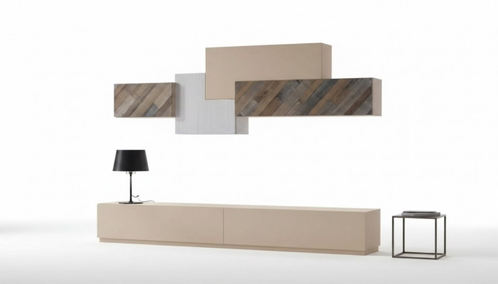 Wunnzëmmer Komplett Set Lowboard RTV Schaf Wand Garnitur Luxus Nei