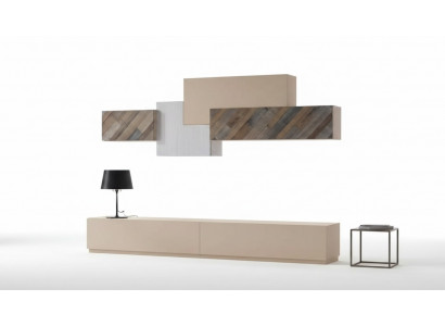 Wunnzëmmer Komplett Set Lowboard RTV Schaf Wand Garnitur Luxus Nei