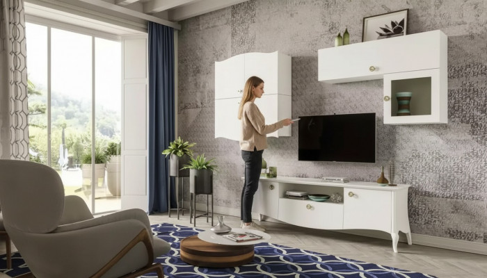 Luxus TV-Stänner Wunnzëmmer RTV Lowboard Sideboard Wunnwand Wäiss Nei