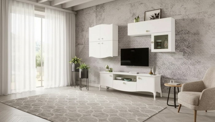 Luxus TV-Stänner Wunnzëmmer RTV Lowboard Sideboard Wunnwand Wäiss Nei